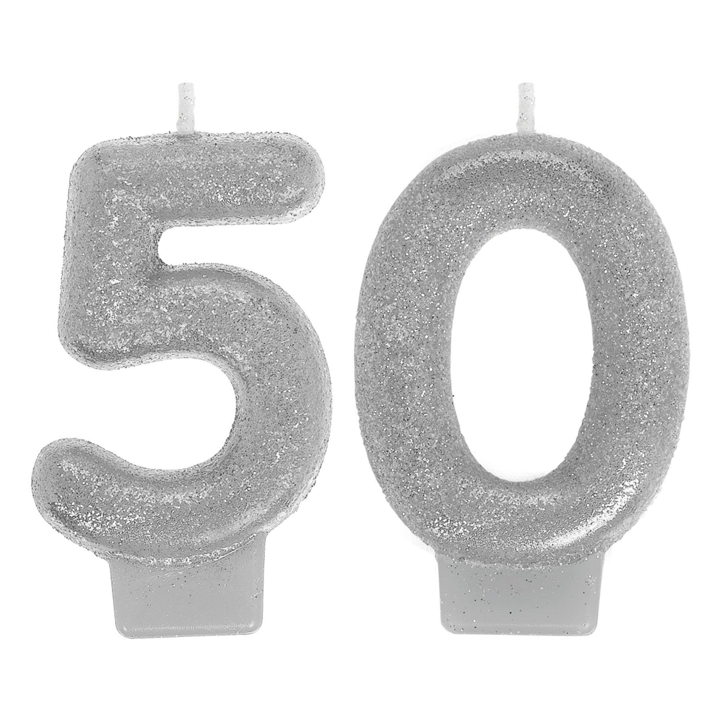 Sparkling 50th Silver Glitter Candles