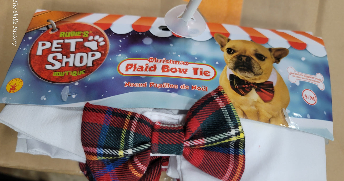 Doggy Christmas Plaid Bow Tie – S/M