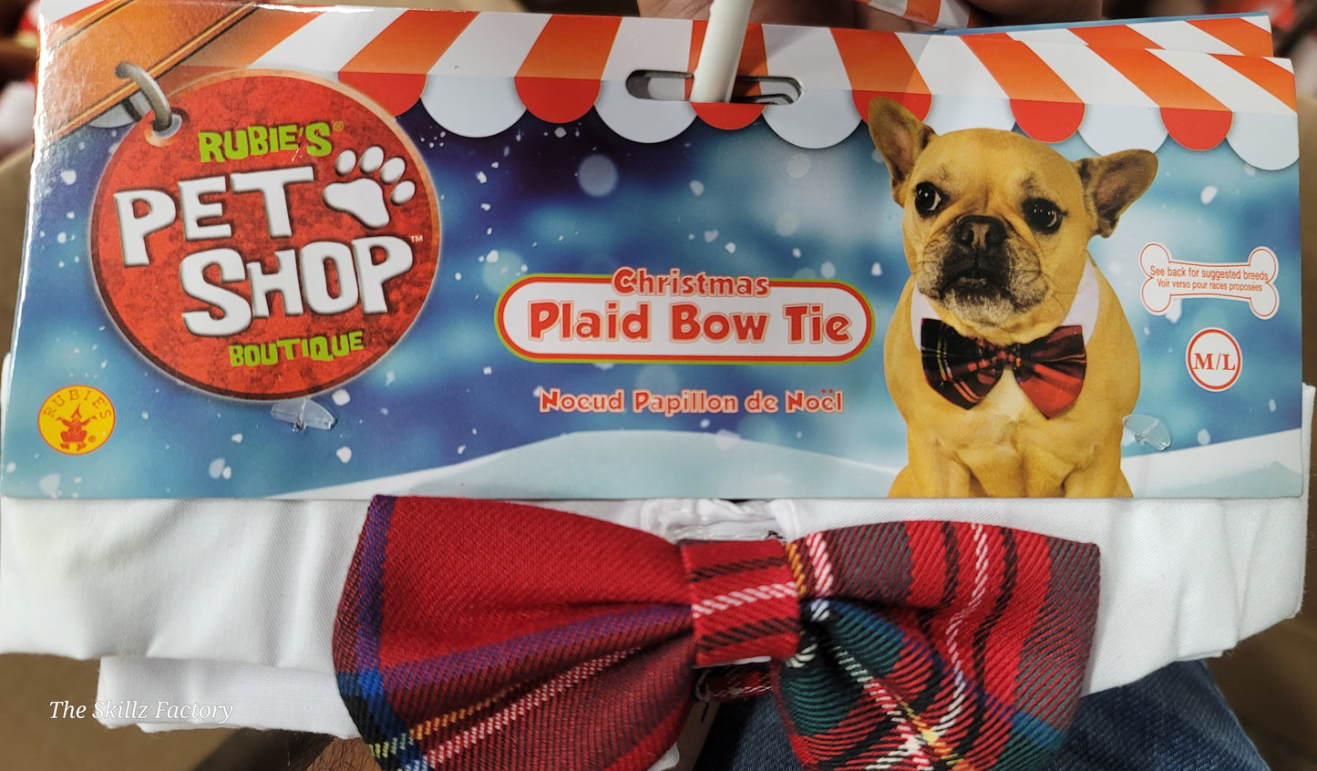 Doggy Christmas Plaid Bow Tie (M/L)