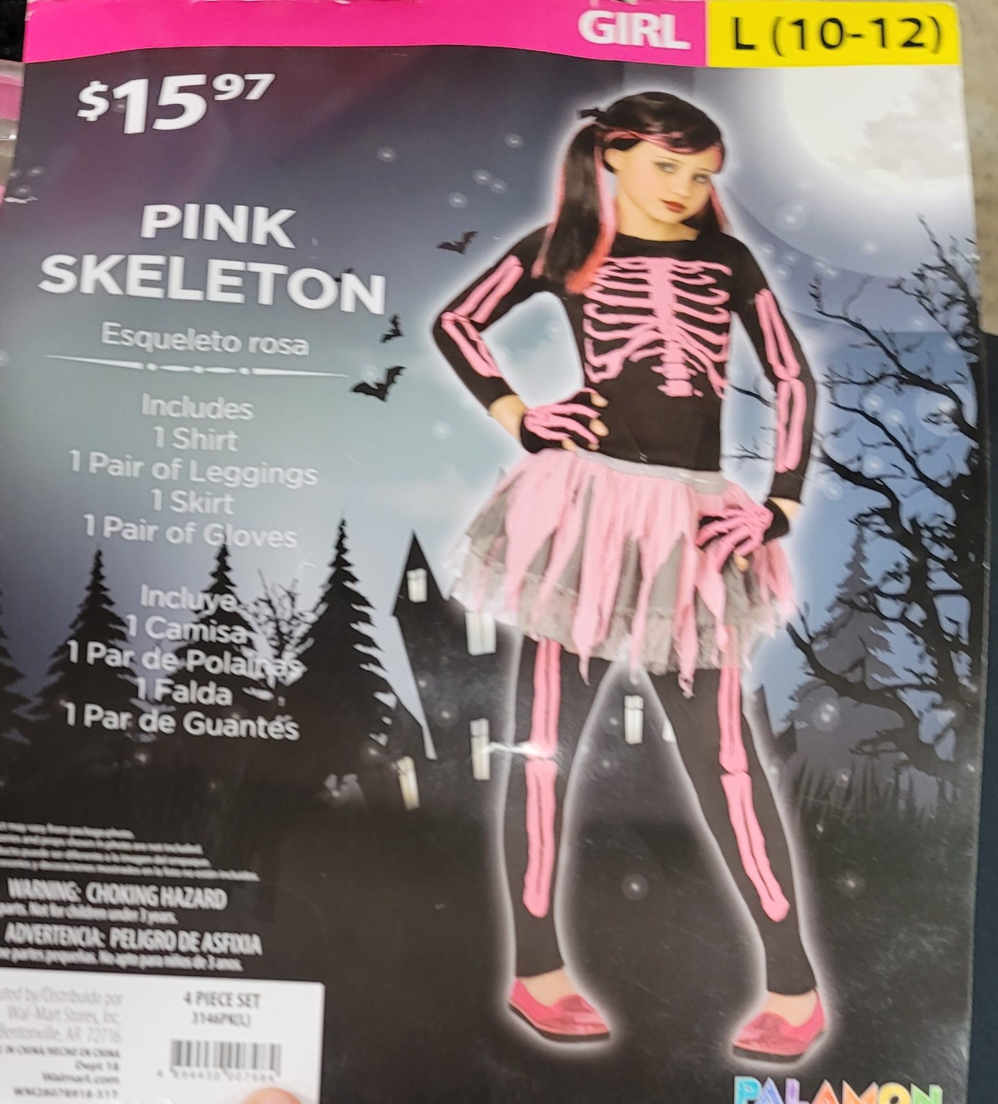 Pink skeleton girl Large size (10-12)