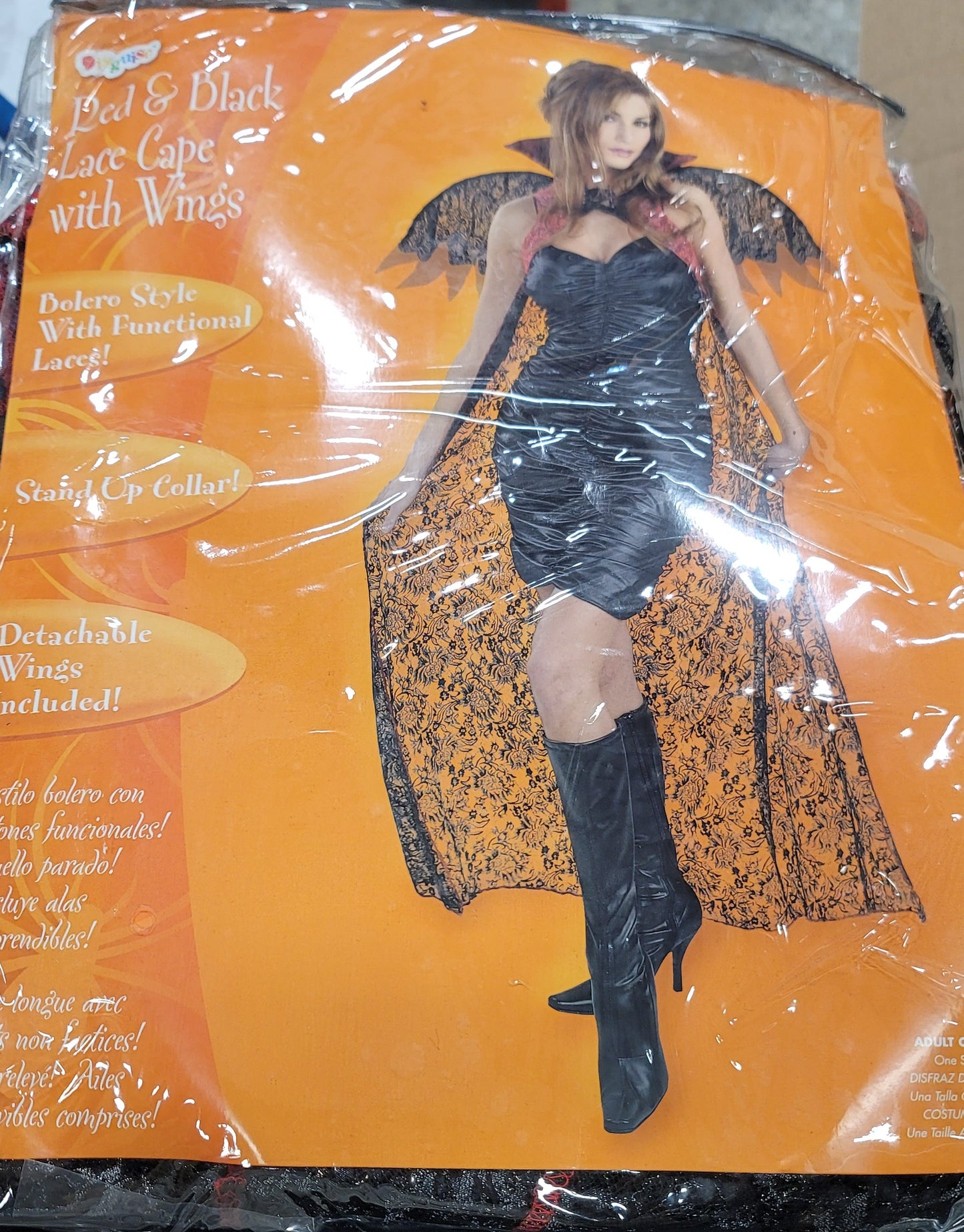 Red and black lace cape with wings