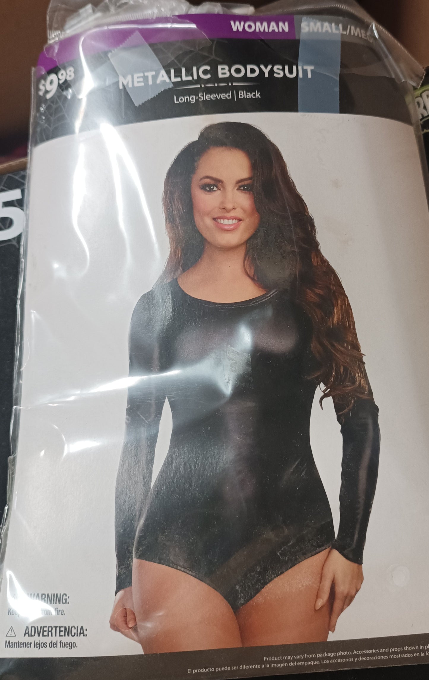 Metallic Bodysuit Long Sleeved Black Woman S/M
