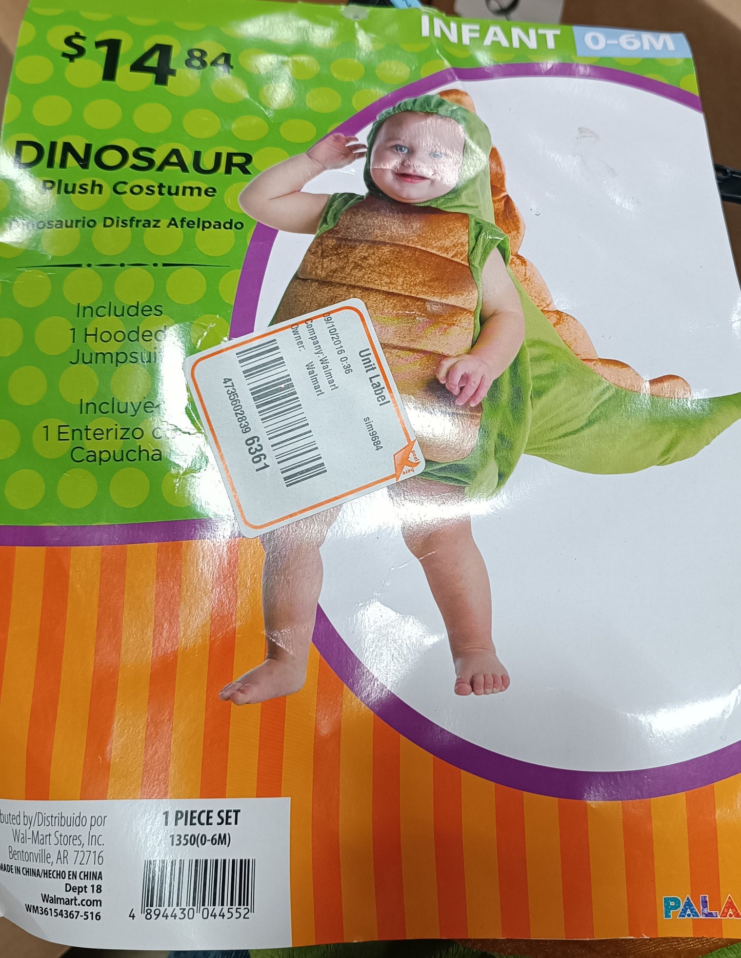 Dinosaur Plush Costume Infant 0-6 M