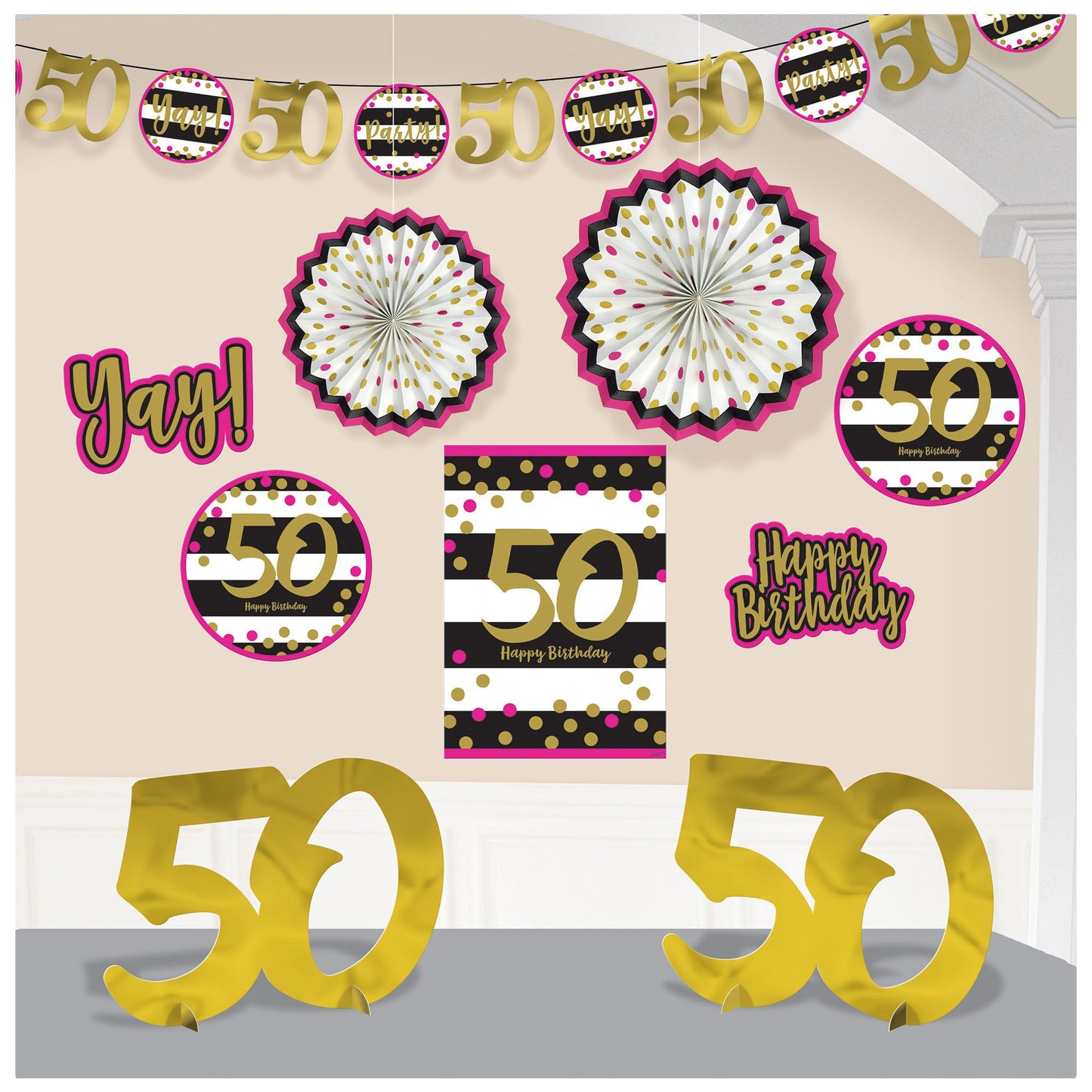 Pink And Gold Milestone 50 Room Decorating Kit