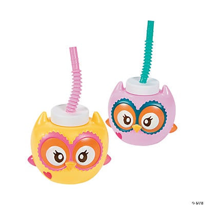 Plastic You’Re A Hoot Cups With Lids & Straws, 12Oz