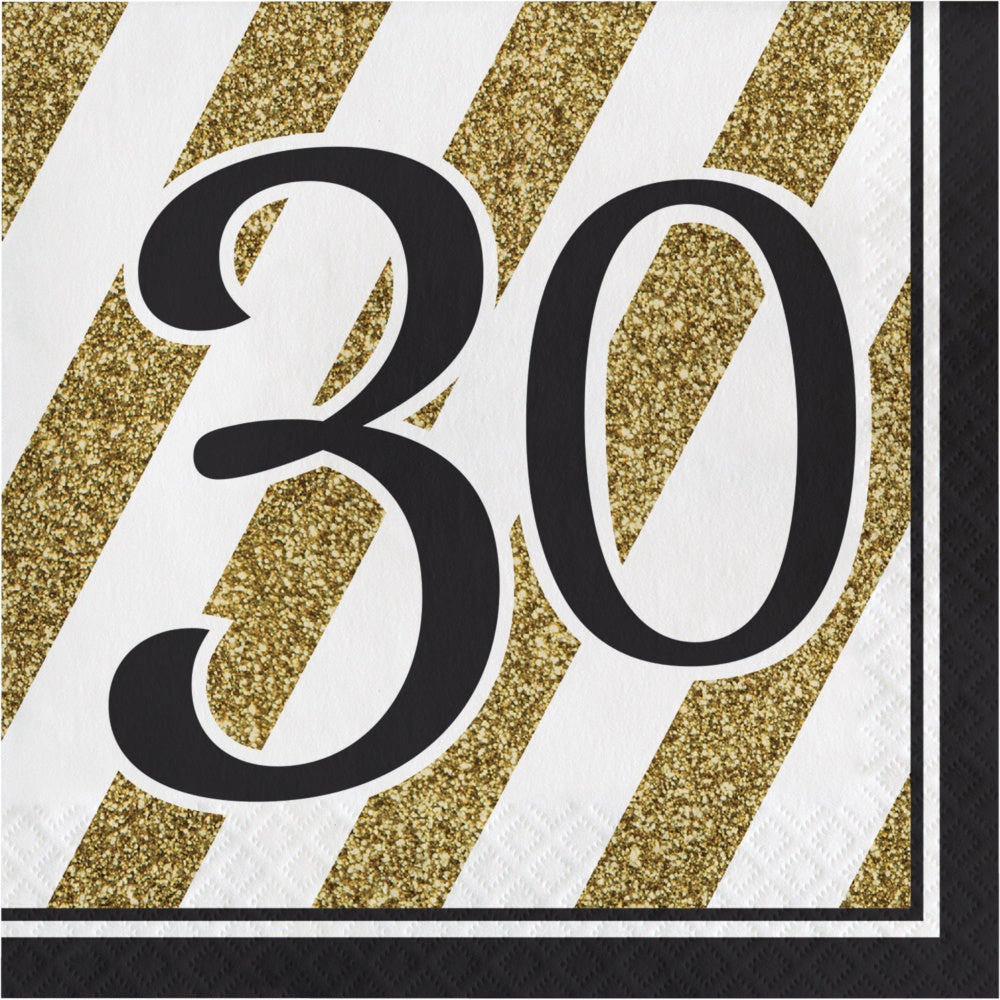 Black&Gold Lunch Napkins - 30Th/Disc