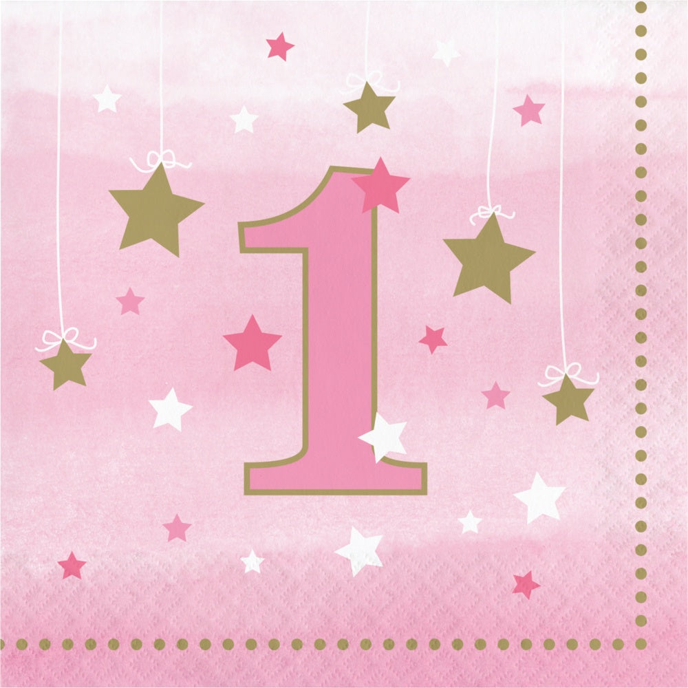 1St Bd One Little Star Lunch Napkin - Pink
