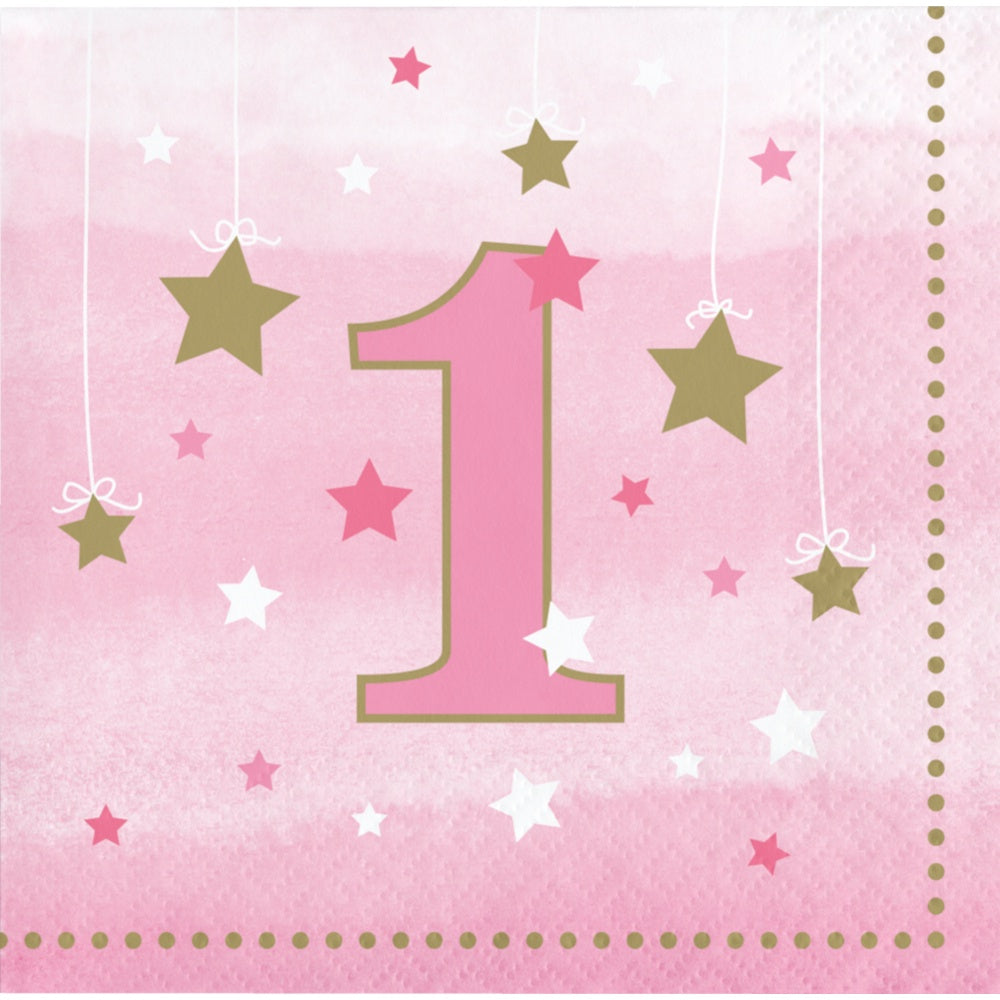 One Little Star Beverage Napkin - Pink
