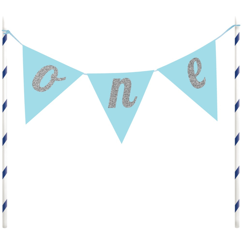 Blue One Banner Cake Topper