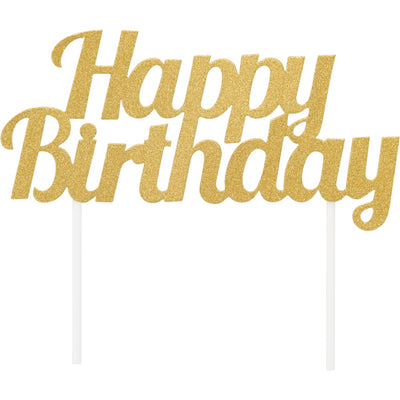 Cake Topper Gold Happy Birthday Glitter