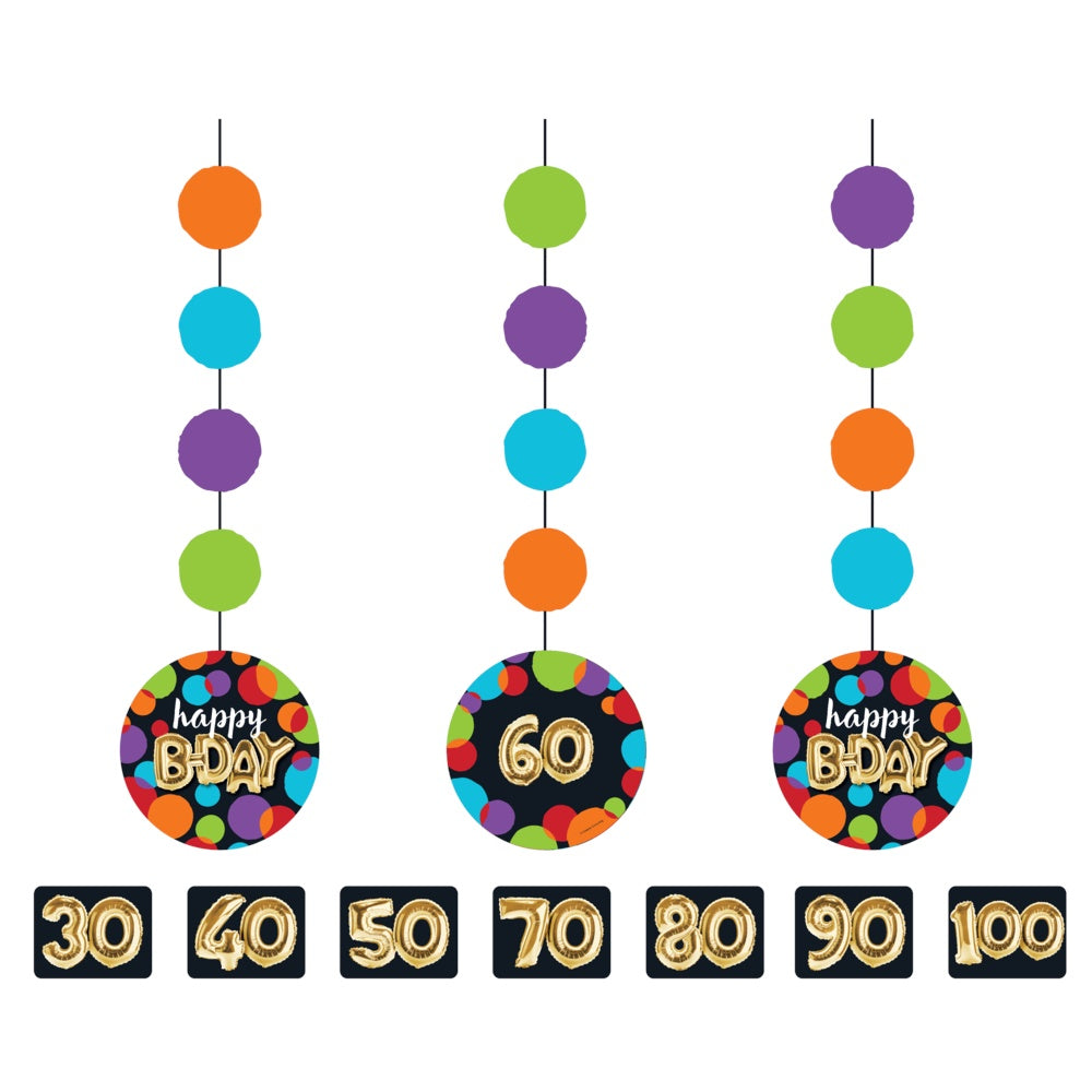 Balloon Bday Hanging Cutouts 3Pk/Disc