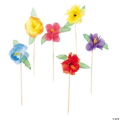 Polyester Hibiscus Flower Picks, 144/Pk