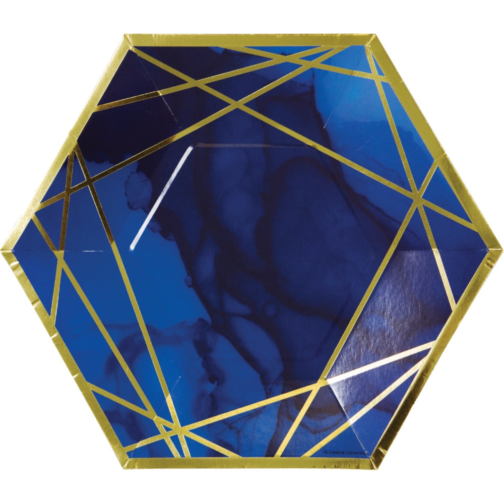Navy Blue & Gold Hexagon Plates