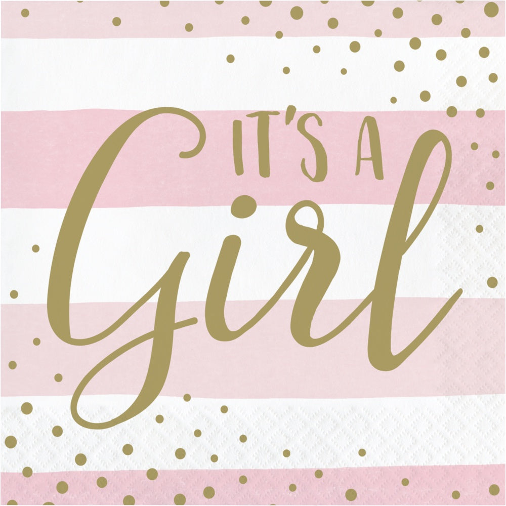 Pink Gold Celebration Luncheon Napkin, It'S A Girl 16Ct