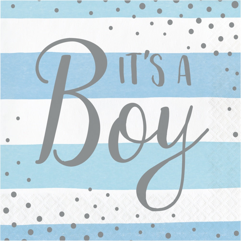 Blue Silver Celebration Luncheon Napkin, It'S A Boy 16Ct