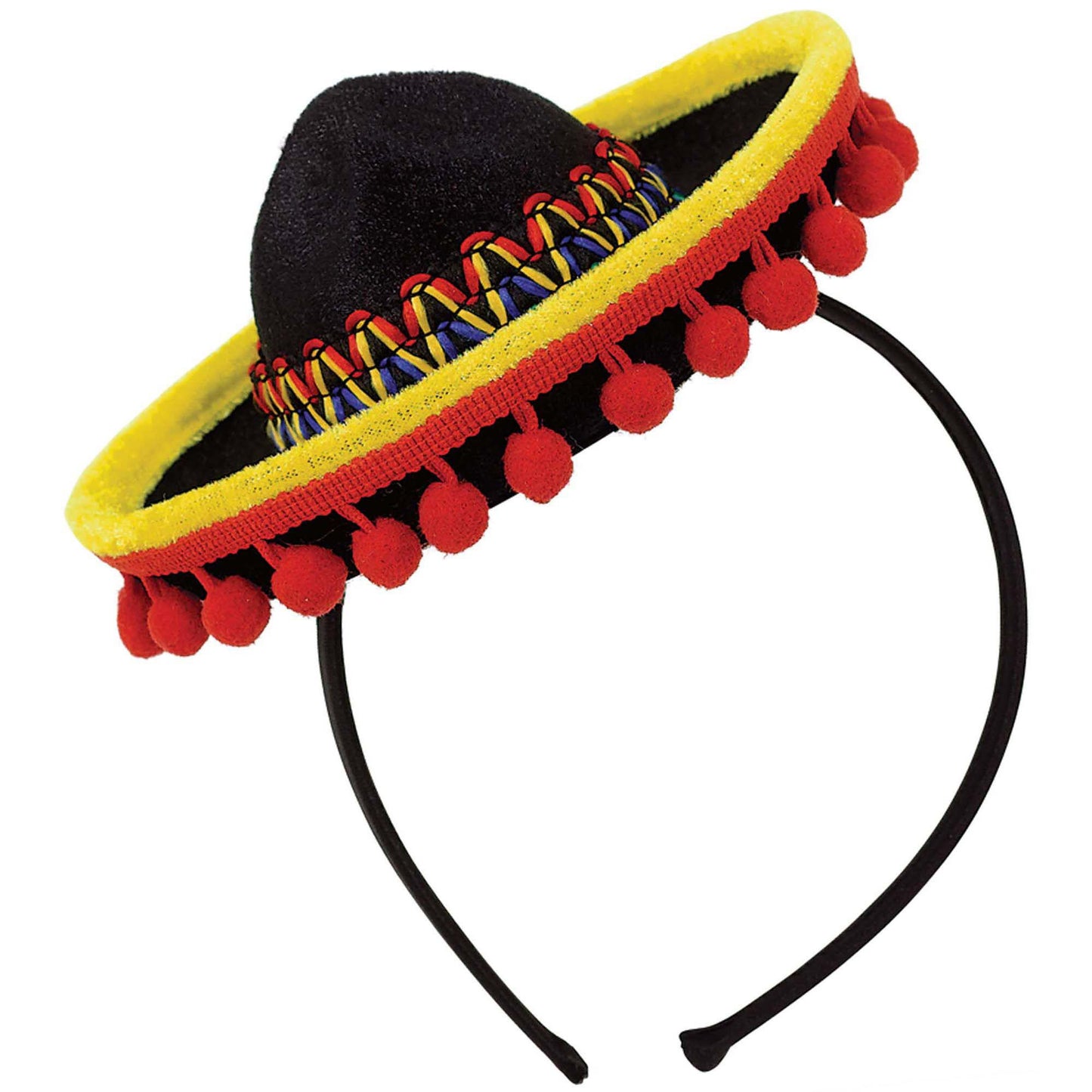 Mini Sombrero Headband Fabric W/Ball Fringe