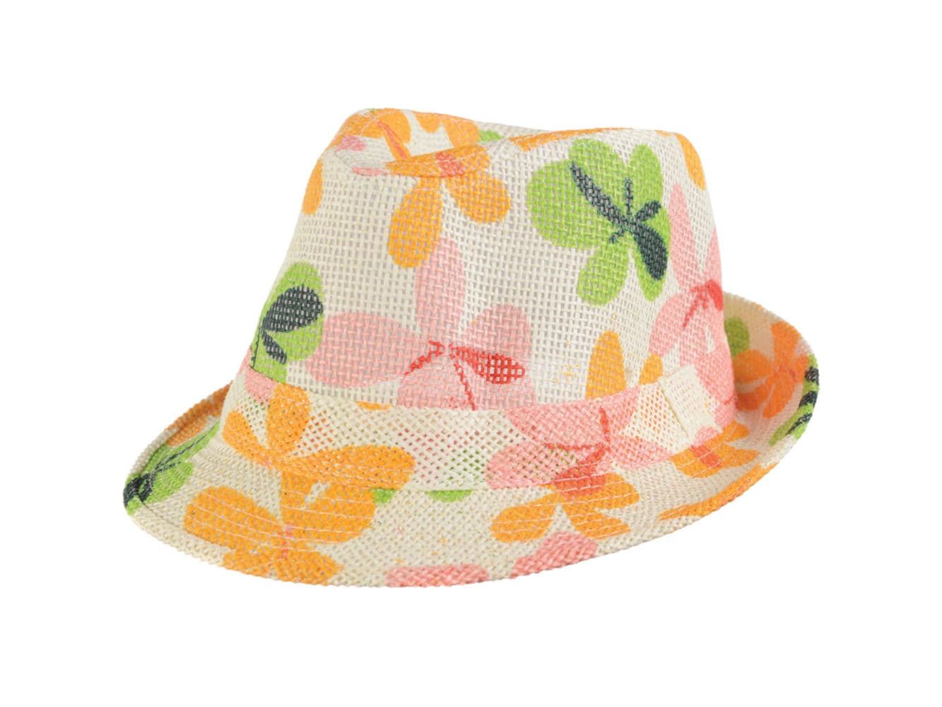 Printed Floral Fedora, 4 3/4"H X 9 1/2"W X 10 1/4"D