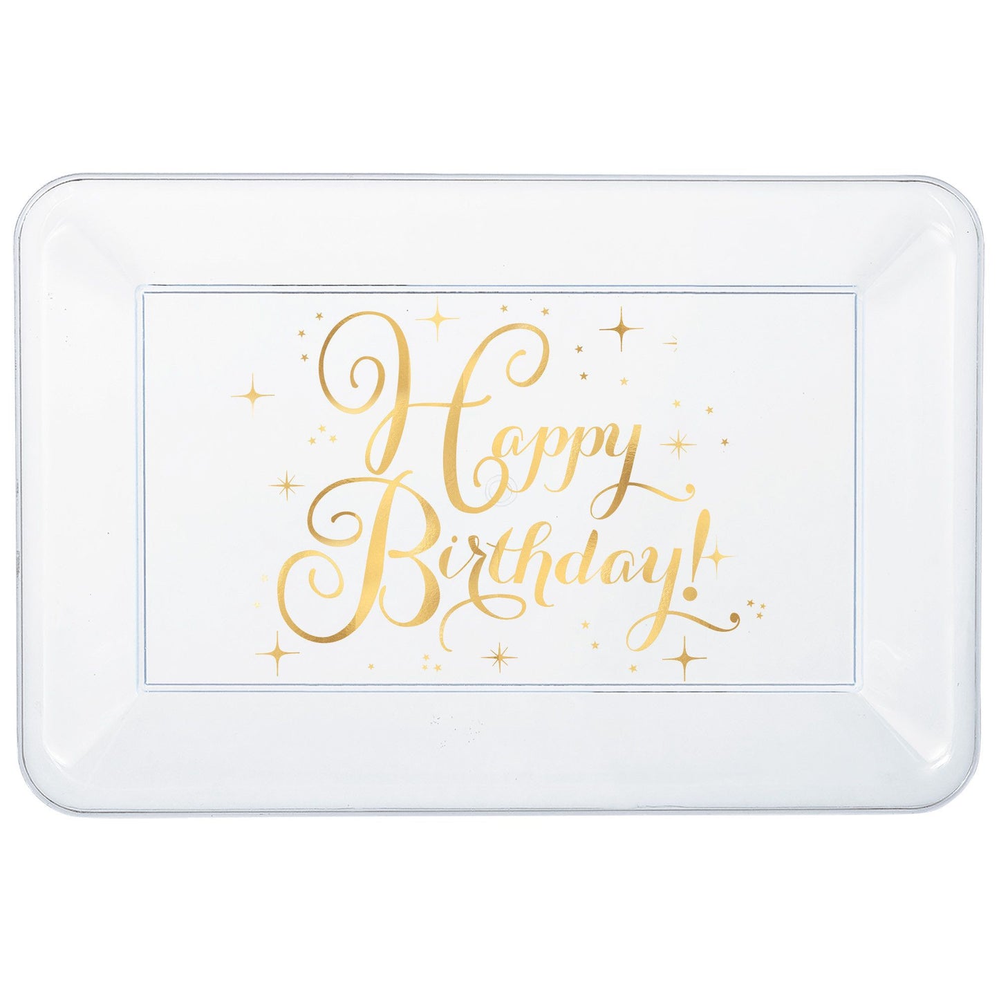 Gold Birthday Large Rectangle Plastic Tray, Hot - Stamped