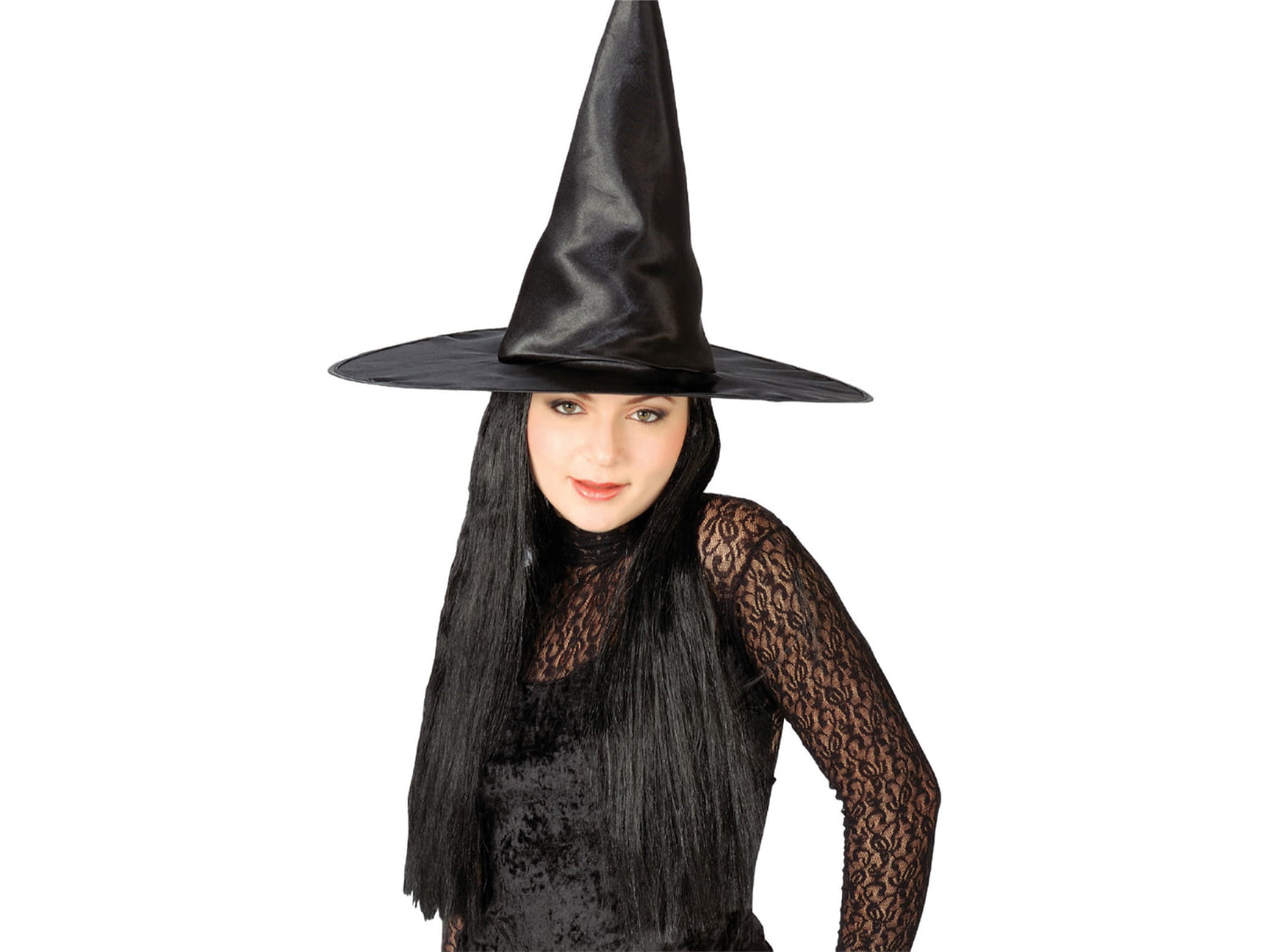 Satin Witch Hat With Hair
