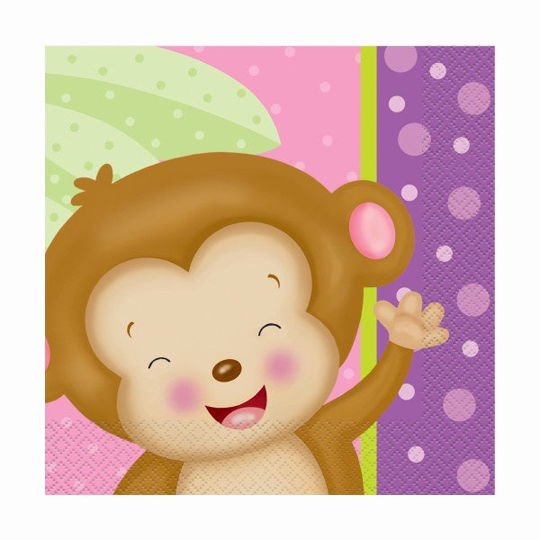 Girl Monkey Baby Shower Luncheon Napkins, 16Ct