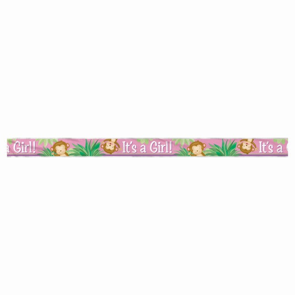 Foil Girl Monkey Baby Shower Banner, 12 Ft