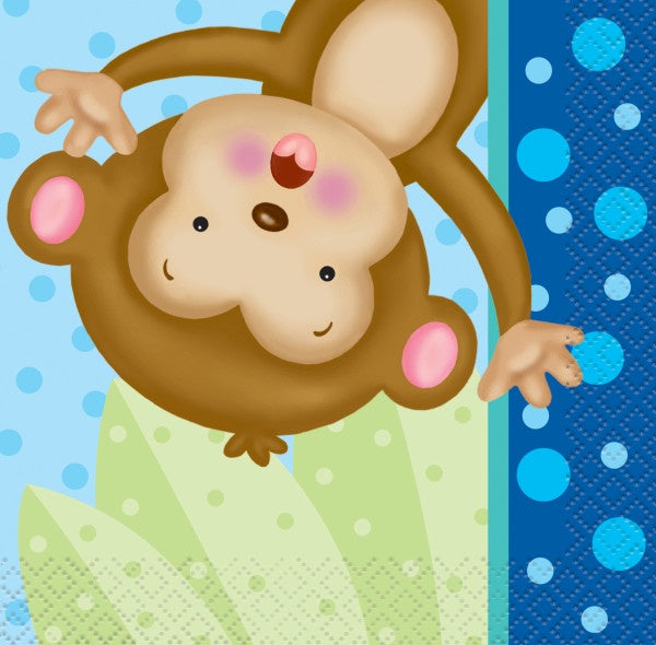 Boy Monkey Baby Shower Beverage Napkins, 16Ct