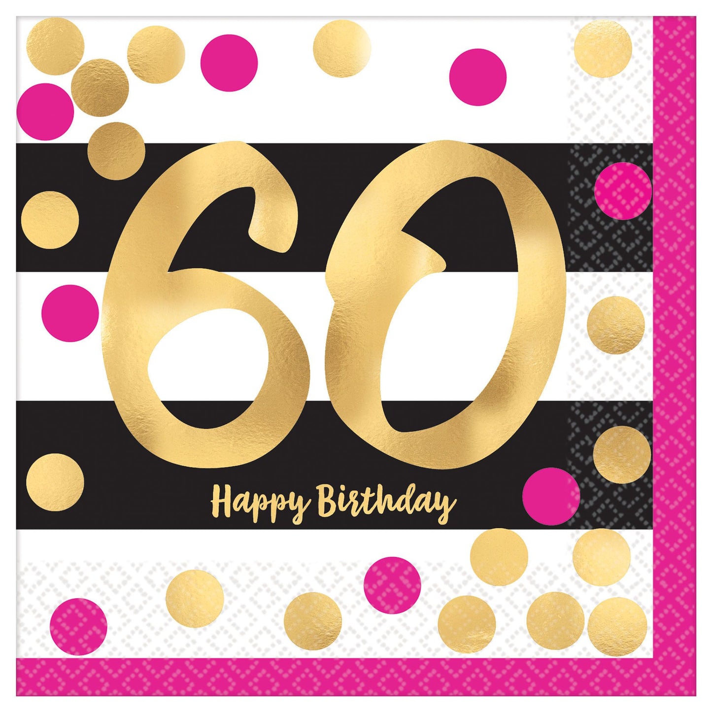 Pink and Gold Milestone 60 Hot-Stamped Beverage Napkins