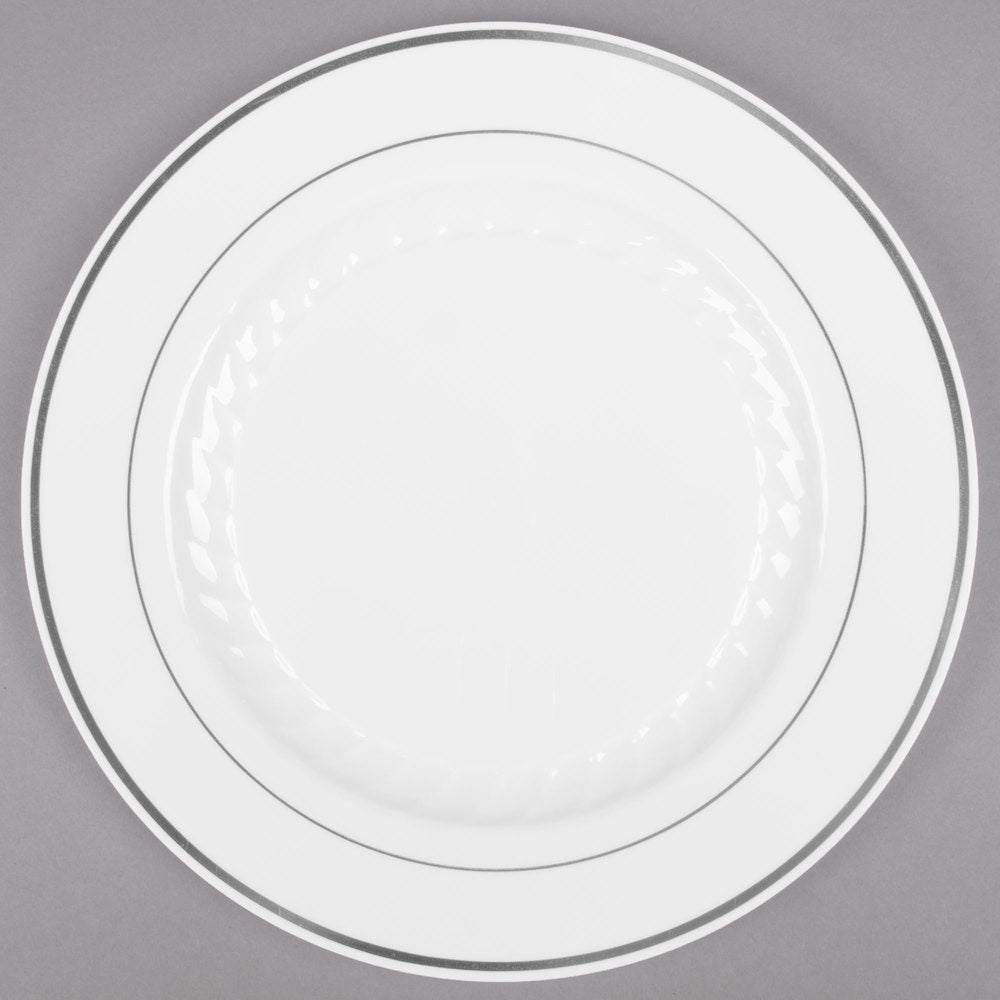 Silver Splender 6" Salad Plates - 15Pcs (White/Silver)