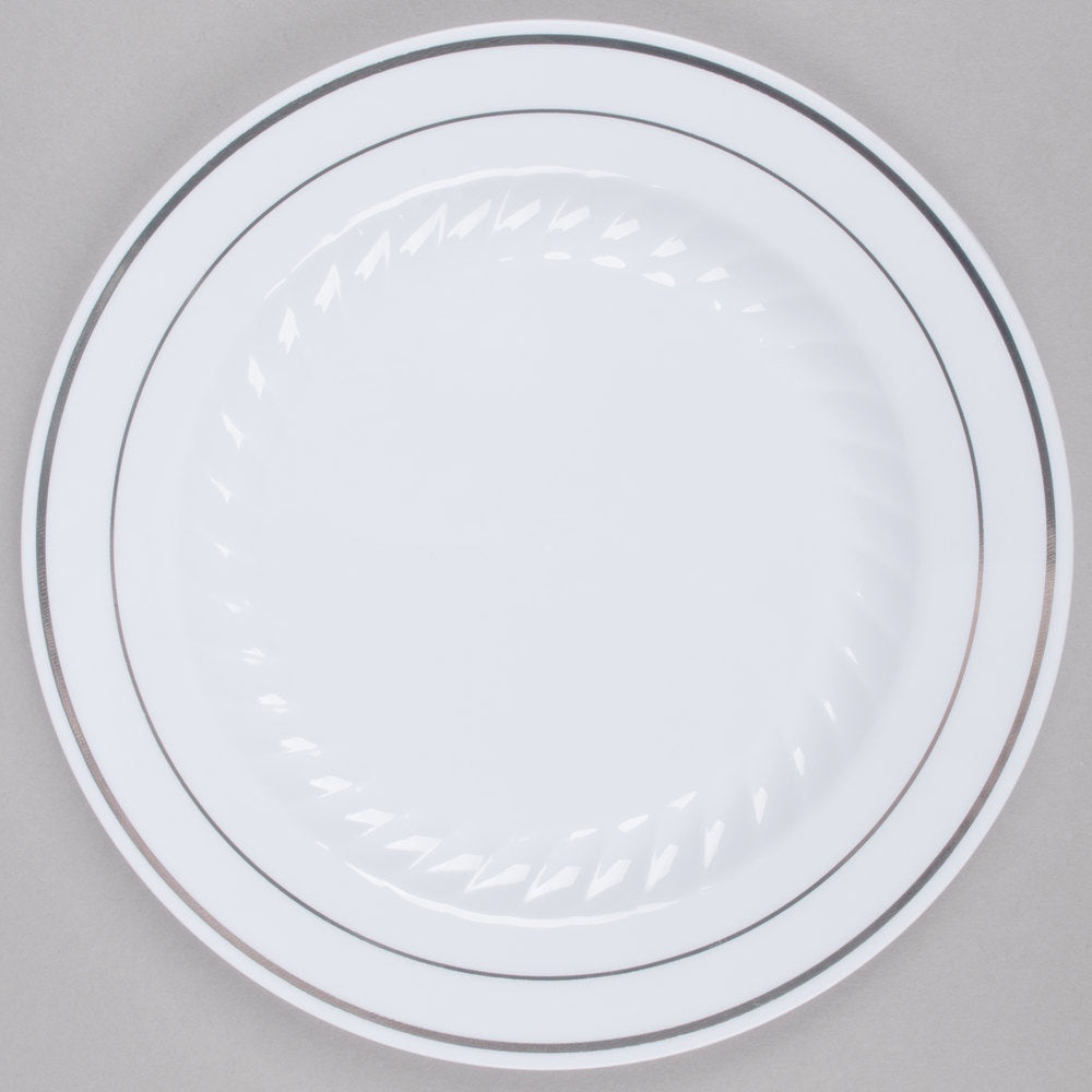 Silver Splender 7" Salad Plate - 15Pcs (White/Silver)