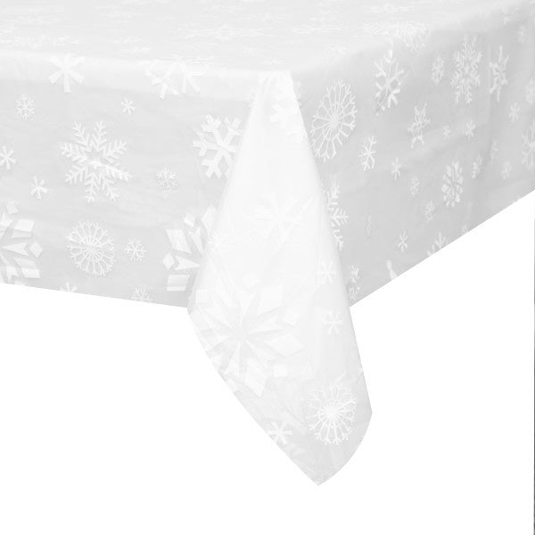 Clear Snowflakes Rectangular Plastic Table Cover, 54"X108"
