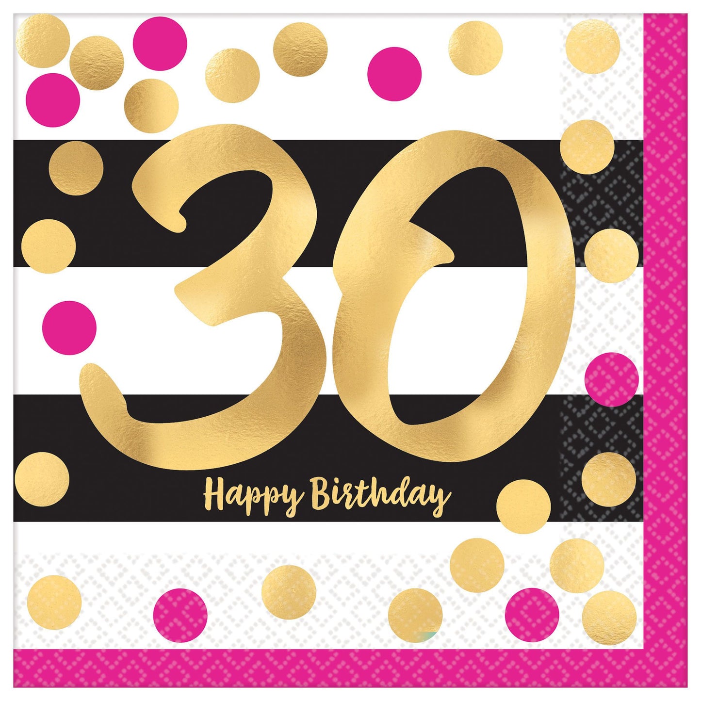 Pink And Gold Milestone 30 Hot - Stamped Luncheon Napkins