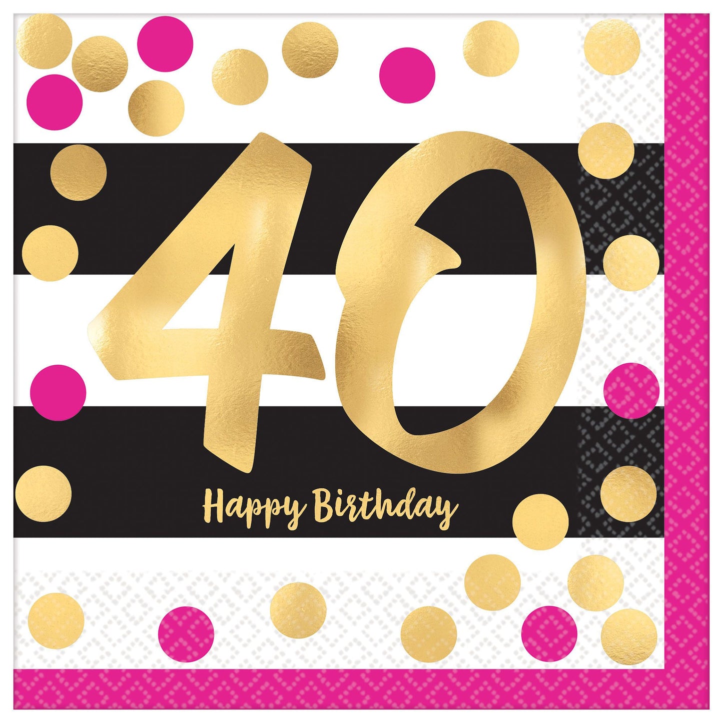 Pink And Gold Milestone 40 Hot - Stamped Luncheon Napkins
