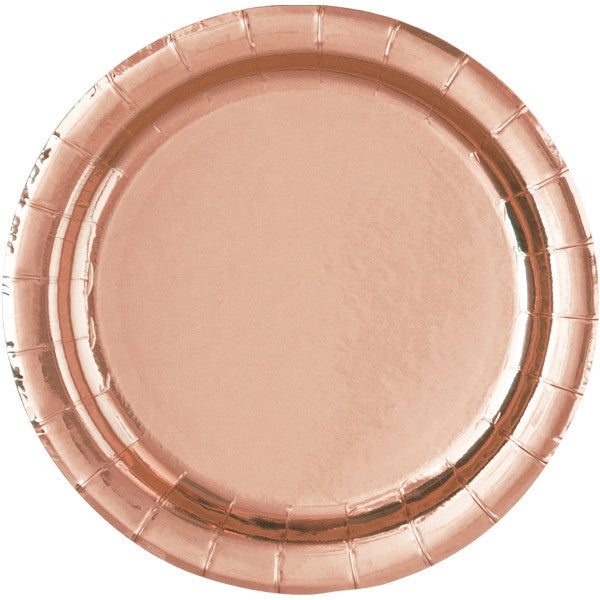 Rose Gold Foil Round 7" Dessert Plates, 8Ct - Foil Board