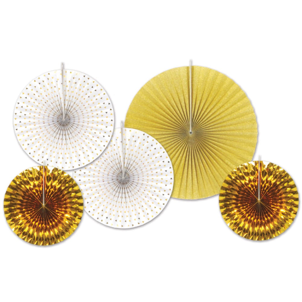 Gold Glitter Decorative Fans 5Pcs