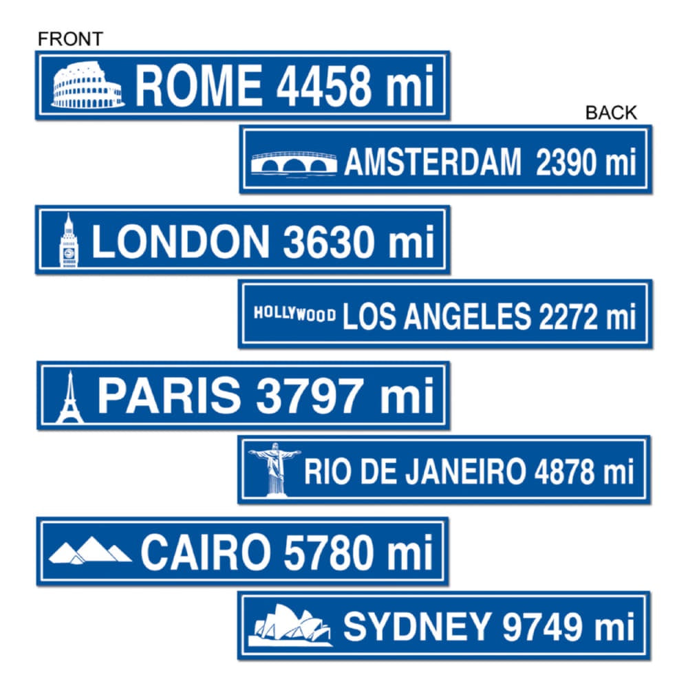 Travel Street Sign Cutouts - 4Pcs
