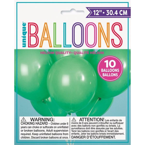 12" Emerald Green Latex Balloons - 10Pk