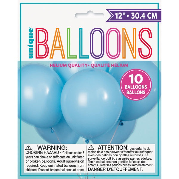 12" Baby Blue Latex Balloons - 10Ct
