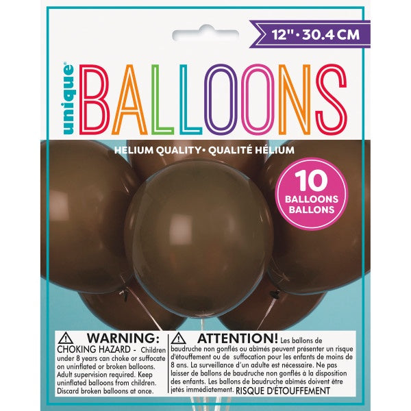 12" Brown Latex Balloons - 10Pk