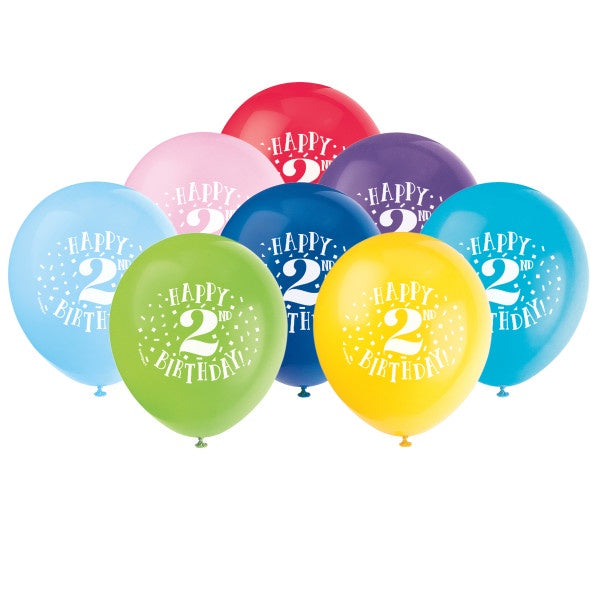 Fun Happy 2Nd Birthday 12" Latex Balloons, 8Ct