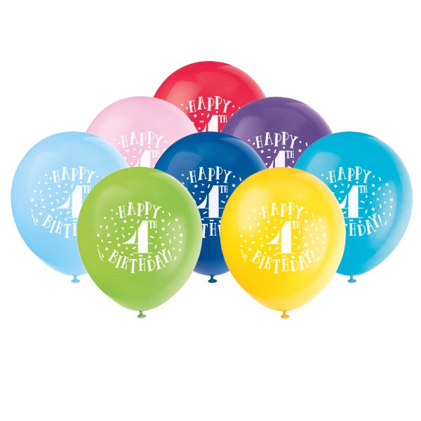 Fun Happy 4Th Birthday 12" Latex Balloons, 8Ct