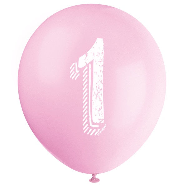 Pink Chalk Design Number 1 12" Latex Balloons, 6Ct