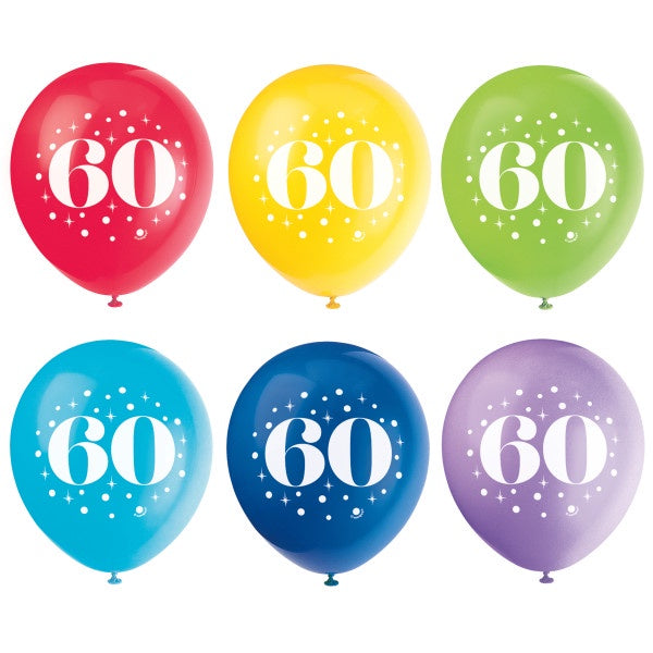 Milestone Number 60 12" Latex Balloons, 6Ct