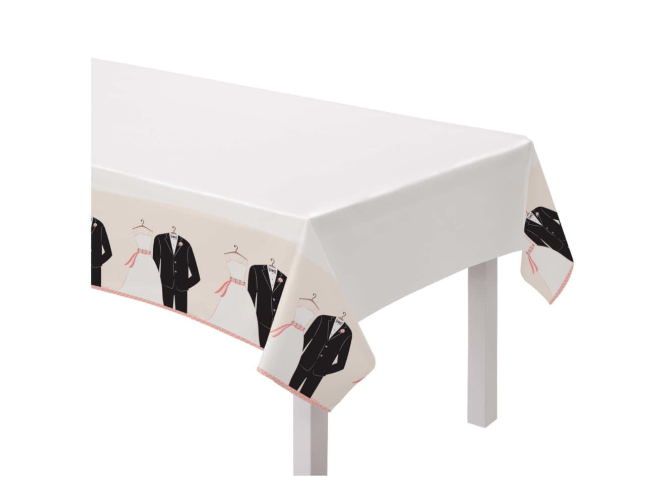 Wedding Attire Plastic Table Cover, 54" X 84"