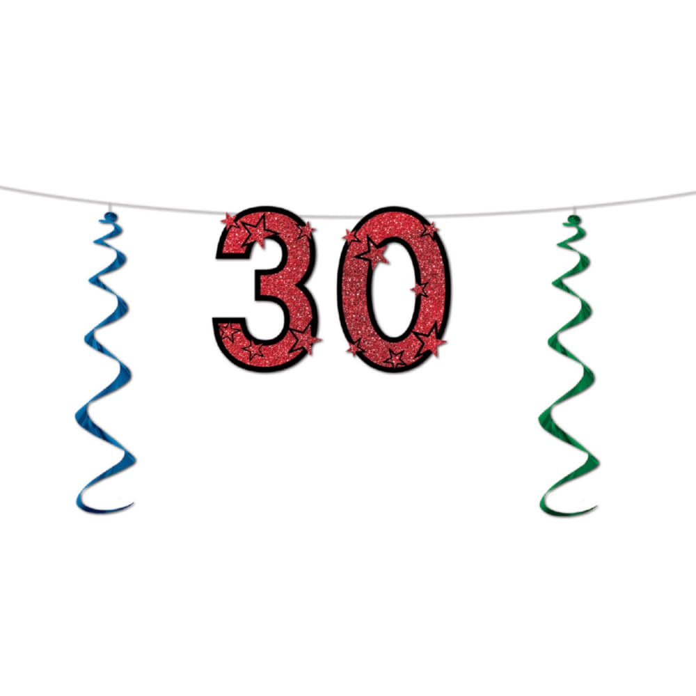 Glittered "30" Streamer/Disc
