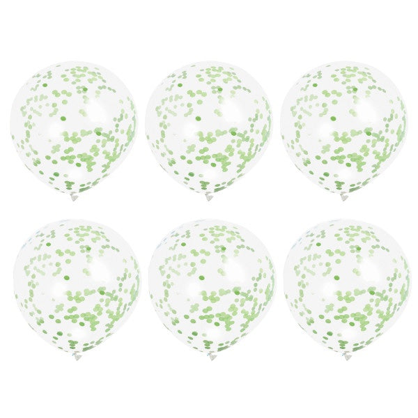 Clear Latex Balloons With Lime Green Confetti 12", 6Ct