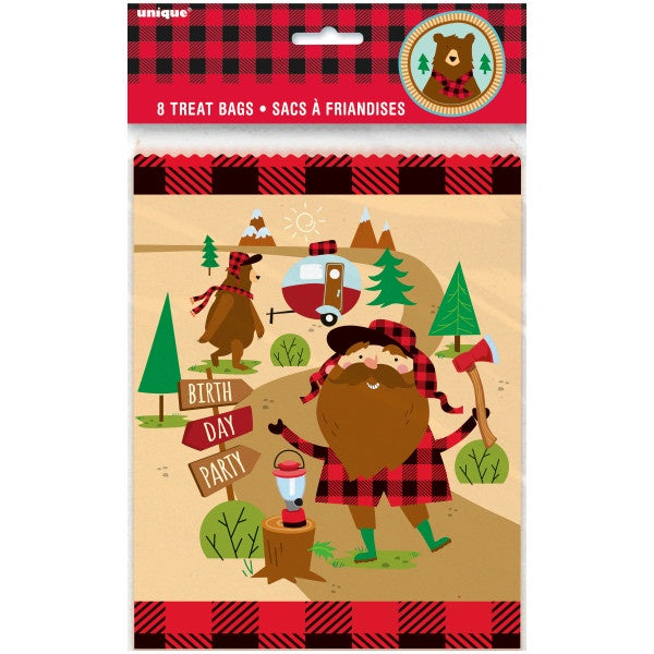 Plaid Lumberjack Paper Goodie Bags - 8Ct