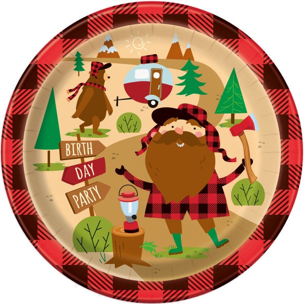 Plaid Lumberjack Birthday Round 9" Dinner Plates, 8Ct