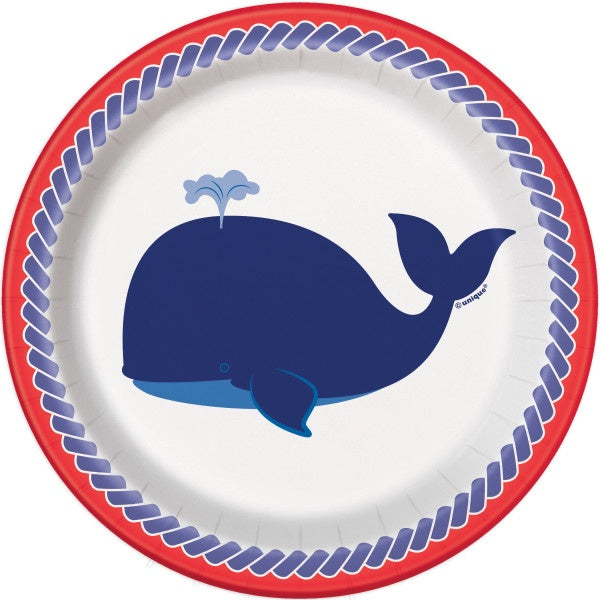 Nautical Whale Round 7" Dessert Plates, 8Ct