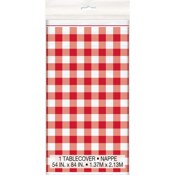 Red Gingham Plastic Table Cover