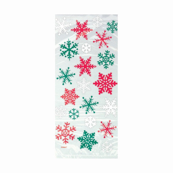 Snowflake Red/Green Cellophane Bags, 20Ct